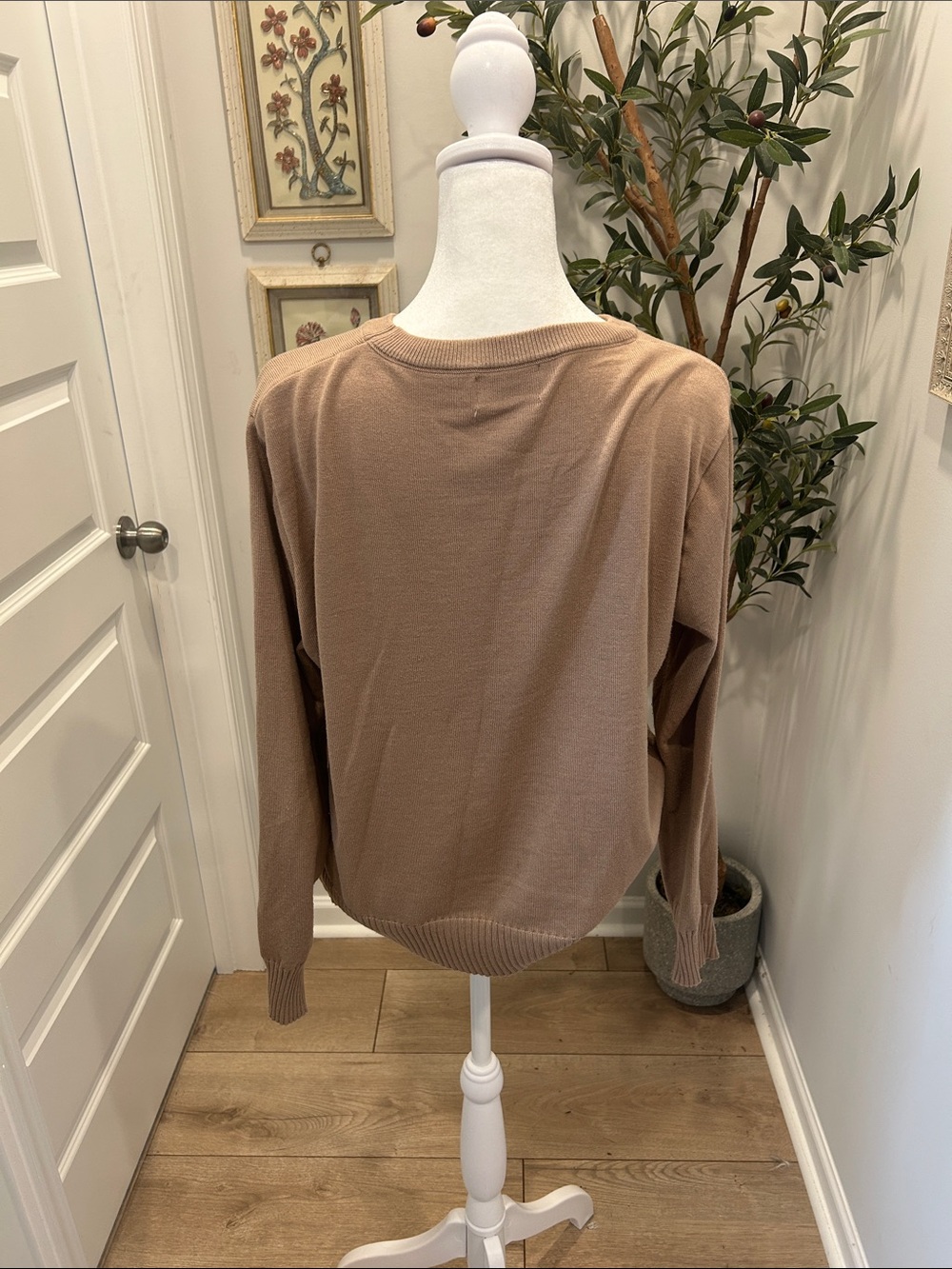Celine Taupe Crewneck Sweater with White Raised Logo - Picture 5 of 6